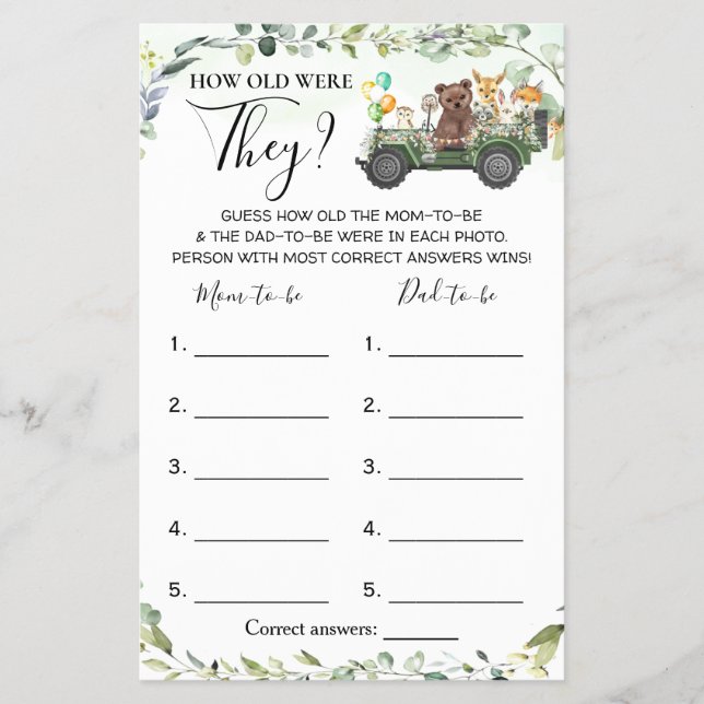 Woodland wie alt waren sie Baby Showspielkarte Flyer (Vorne)