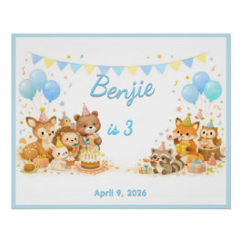 Woodland Wild Animals Forest Party Pastel Blue Poster