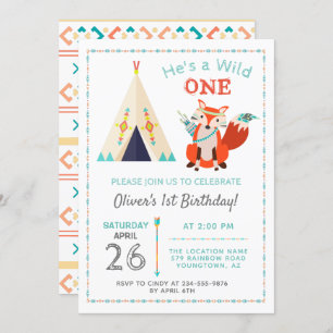 Woodland Wild One Fox Boho Teepee Boy1st Geburtsta Einladung