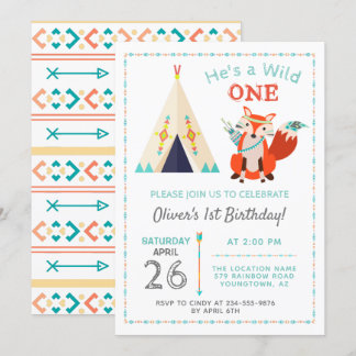 Woodland Wild One Fox Boho Teepee Boy1st Geburtsta Einladung