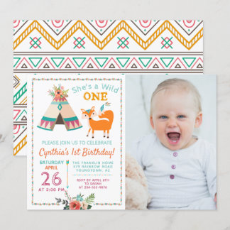 Woodland Wild One Fox Teepee 1. Geburtstag Foto Einladung
