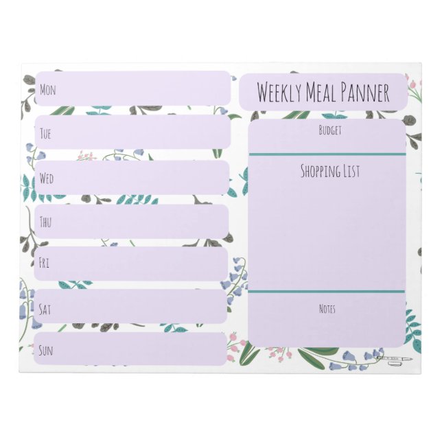 Woodland Wildblume Weekly Meal Planer Notizblock (Vorderseite)