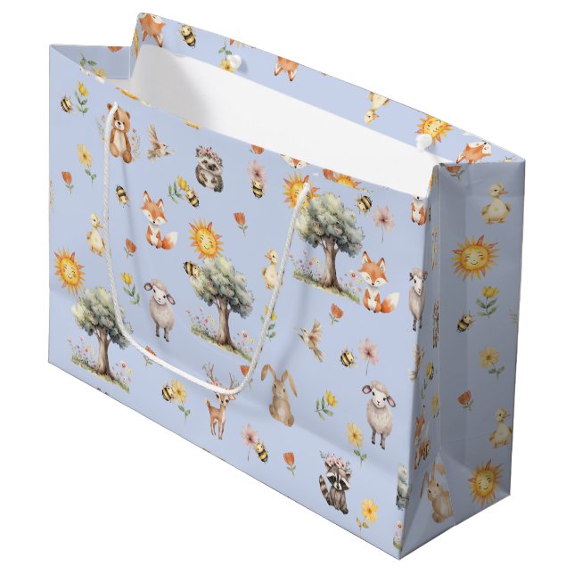 Woodland Wildlife Baby Dusche Große Geschenktüte (Vorderseite Schrägansicht)