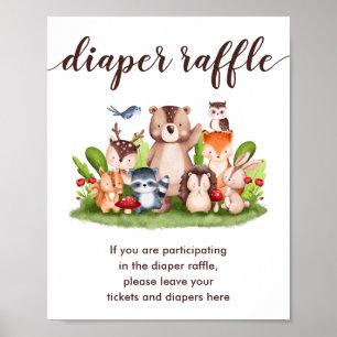 Woodland Windeln Raffle Drop Off Baby Boy Dusche Poster