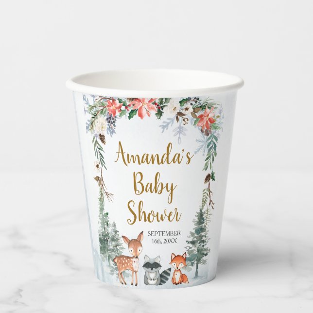 Woodland Winter Animal Forest Baby Dusche Pappbecher (Vorderseite)