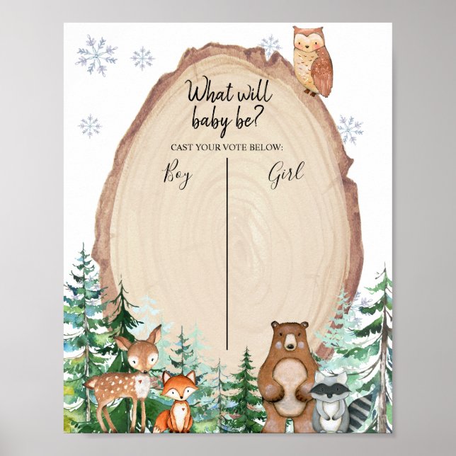 Woodland Winter Animal Voting Board Gender-Bericht Poster (Vorne)