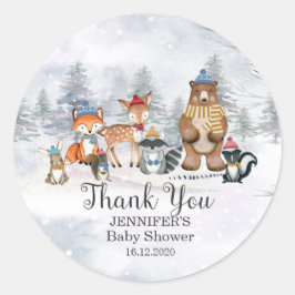 Woodland Winter Animals Kinderdusche 1. Geburtstag Runder Aufkleber