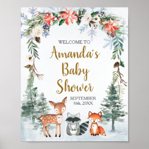 Woodland Winter Baby Shower Forest Animes Willkomm Poster