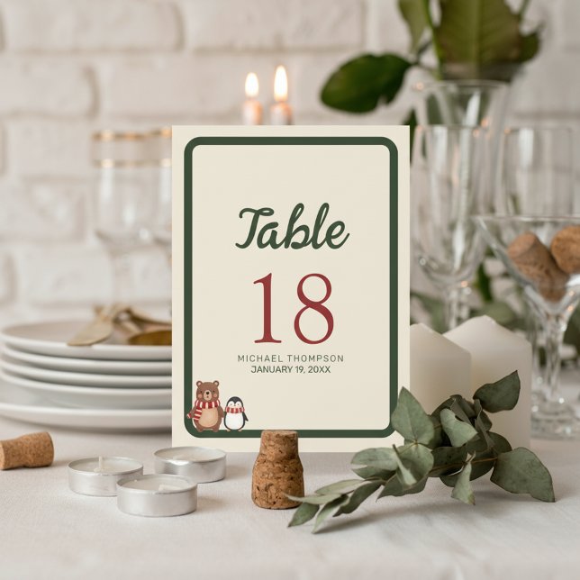 Woodland Winter Baby Shower Tischnummer (Celebrate a little boy on the way with these charming woodland winter baby shower table numbers.)