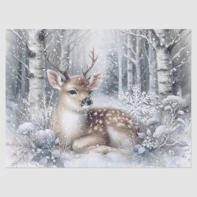 Woodland Winter Fawn Deer Seidenpapier (Vorderseite)
