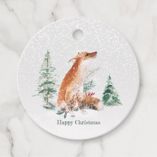 Woodland Winter Fox Pine Geschenkanhänger (Vorderseite)