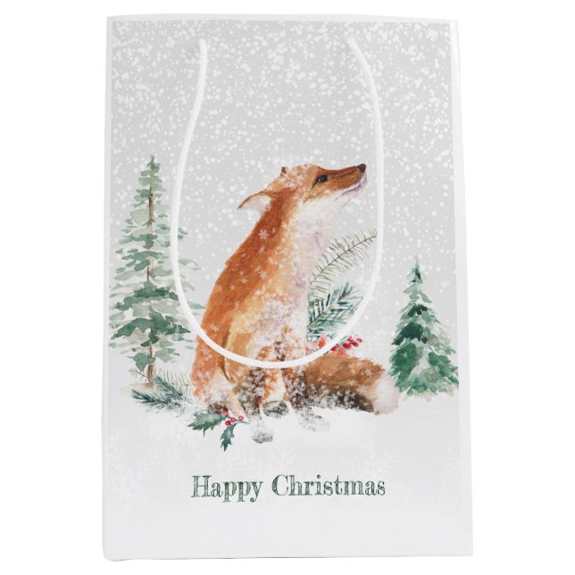 Woodland Winter Fox Pine Mittlere Geschenktüte (Vorderseite)