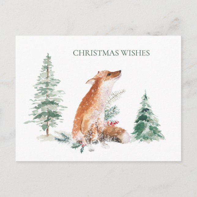 Woodland Winter Fox Pine Postcard Postkarte (Vorderseite)