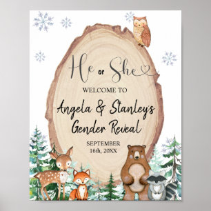 Woodland Winter Gender Reveal Animal Welcome Sign Poster