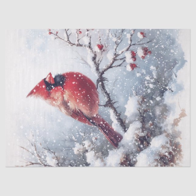 Woodland Winter Kardinal Bird Seidenpapier (Vorderseite)