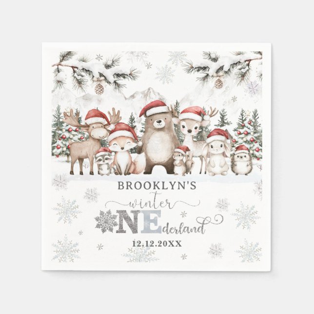 Woodland Winter ONEderland Christmas 1st Birthday Serviette (Vorderseite)