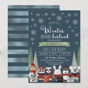Woodland Winter Onederland Erster Geburtstag Einladung