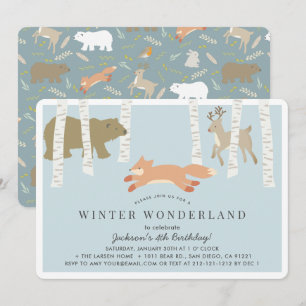 Woodland Winter Wonderland Blue Birthday Einladung