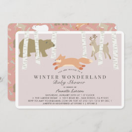 Woodland Winter Wonderland Pink Baby Dusche Einladung