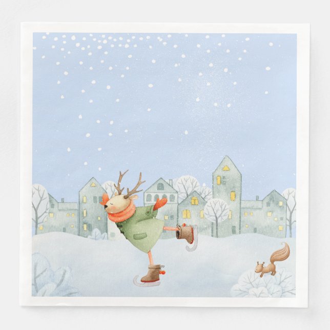 WOODLAND WINTERFREUNDE - ICE SKATEN REINDEIN SERVIETTE (Vorderseite)