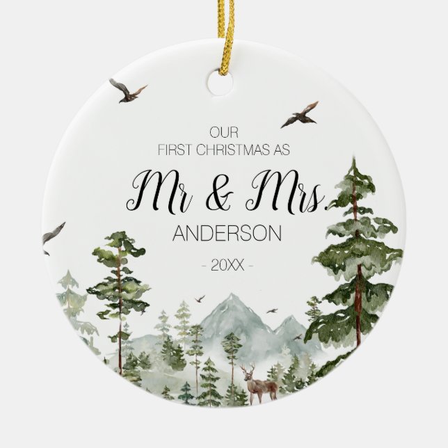 Woodland Winterwald als Mr. und Mrs. Keramik Ornament (Vorne)