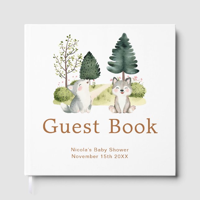 Woodland Wolf Baby Shower Gästebuch (Vorderseite)
