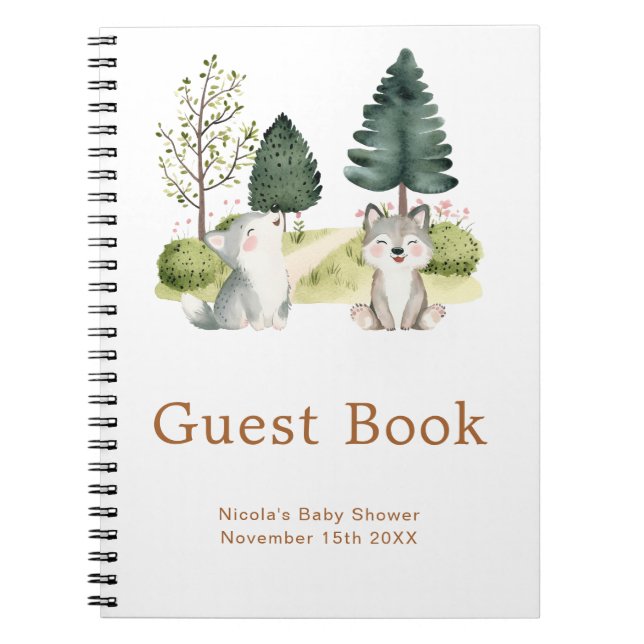 Woodland Wolf Baby Shower Guest Book Notizblock (Vorderseite)