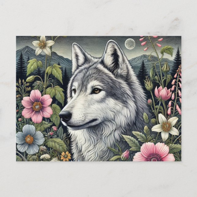 Woodland Wolf Postcard | Majestic Forest Wolf Art Postkarte (Vorderseite)