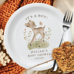 Woodland Wonder Deer Pappteller<br><div class="desc">Wir stellen Ihnen unser charmantes Waldtierdesign vor, das perfekt zum Feiern der Ankunft Ihres kleinen Hauses geeignet ist. Dieses Design wurde mit viel Liebe zum Detail entworfen und zeigt anmutige Abbildungen von Waldhirschen, die ein skurriles und naturlich inspiriertes Thema schaffen. Die sanften Bohnofarben und die zarte Typografie verleihen der Touch...</div>