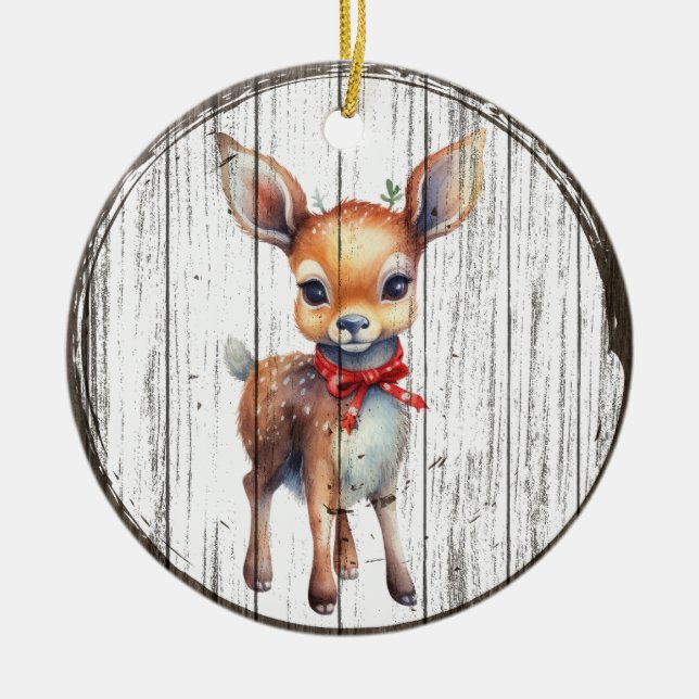 Woodland Wonder - Weihnachts-Hirschschschmuck Keramik Ornament (Vorne)