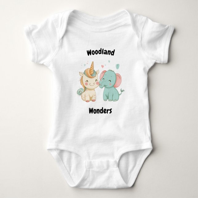 Woodland Wonders Unicorn & Elephant - Niedliche Fr Baby Strampler (Vorderseite)