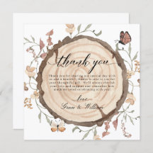 Woodland Wood Slice Wedding Danke Karten