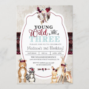 Woodland Young Wild und Drei Geburtstage Einladung