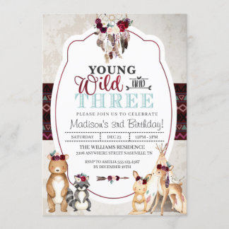Woodland Young Wild und Drei Geburtstage Einladung