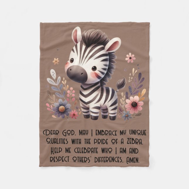Woodland Zebra Kinder Christliches Gebet auf Brown Fleecedecke (Vorderseite)