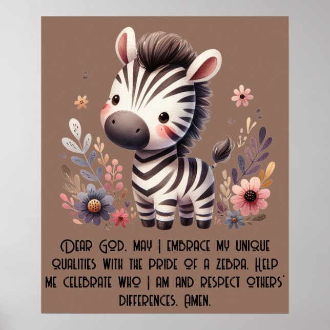 Woodland Zebra Kinder Christliches Gebet auf Brown Poster (Vorne)