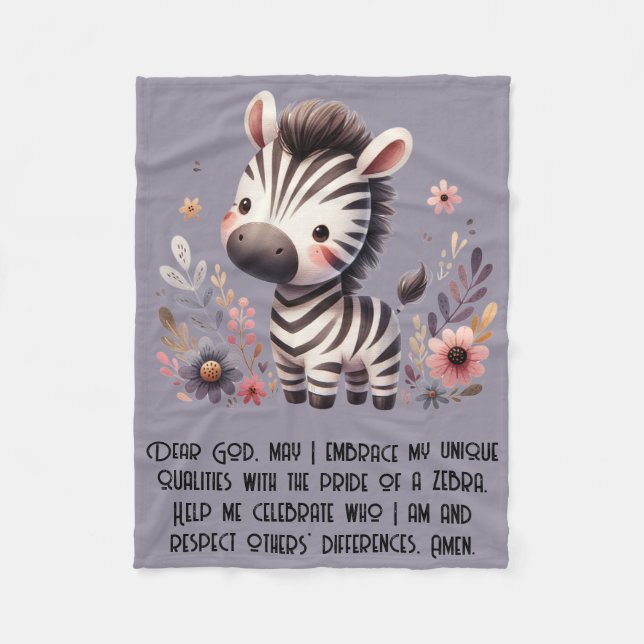 Woodland Zebra Kinder Christliches Gebet auf Lila  Fleecedecke (Vorderseite)