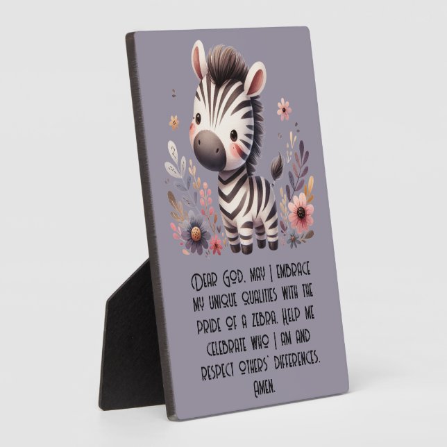 Woodland Zebra Kinder Christliches Gebet auf Lila  Fotoplatte (Seite)