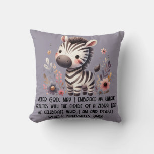 Woodland Zebra Kinder Christliches Gebet auf Lila Kissen