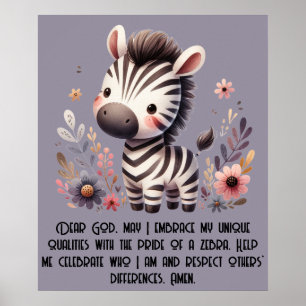 Woodland Zebra Kinder Christliches Gebet auf Lila Poster