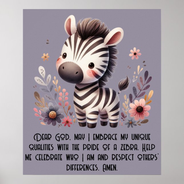 Woodland Zebra Kinder Christliches Gebet auf Lila  Poster (Vorne)