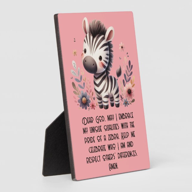 Woodland Zebra Kinder Christliches Gebet auf Rosa  Fotoplatte (Seite)