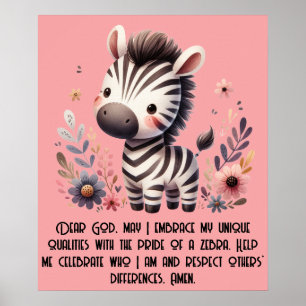 Woodland Zebra Kinder Christliches Gebet auf Rosa  Poster