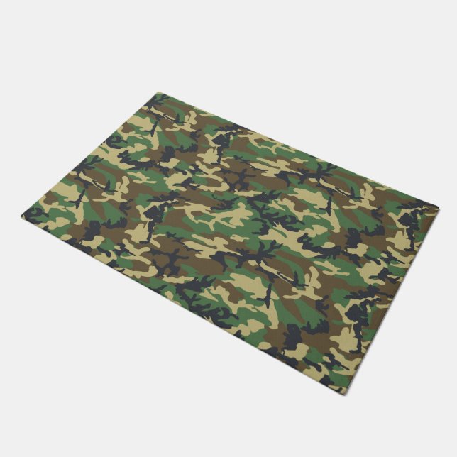 Woodlands Camouflage Outdoor Geschenk Fußmatte (Schrägansicht)
