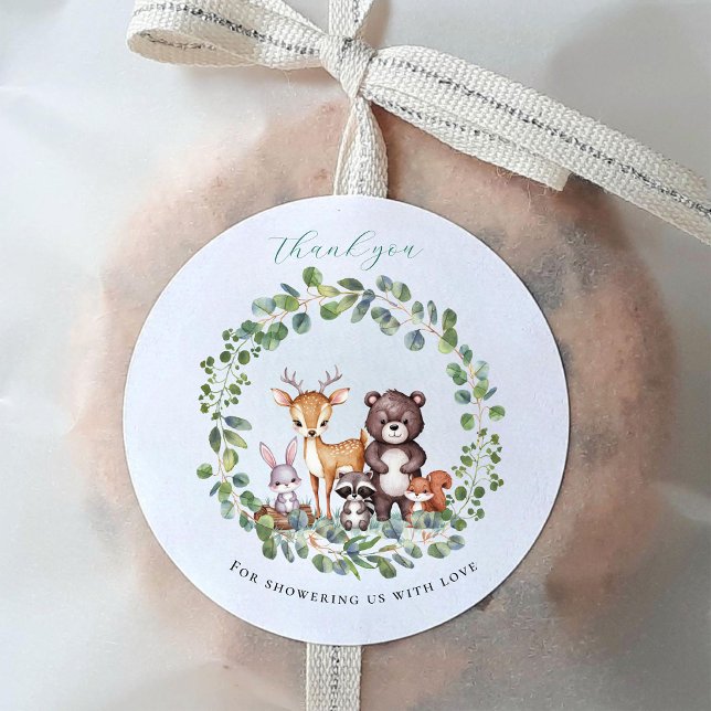 Woodlandtiere Babydusche Runder Aufkleber (Von Creator hochgeladen)