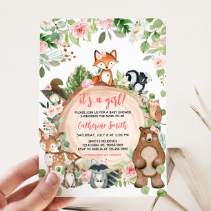 Woodlandtiere Blumenholz Slice Babydusche Einladung