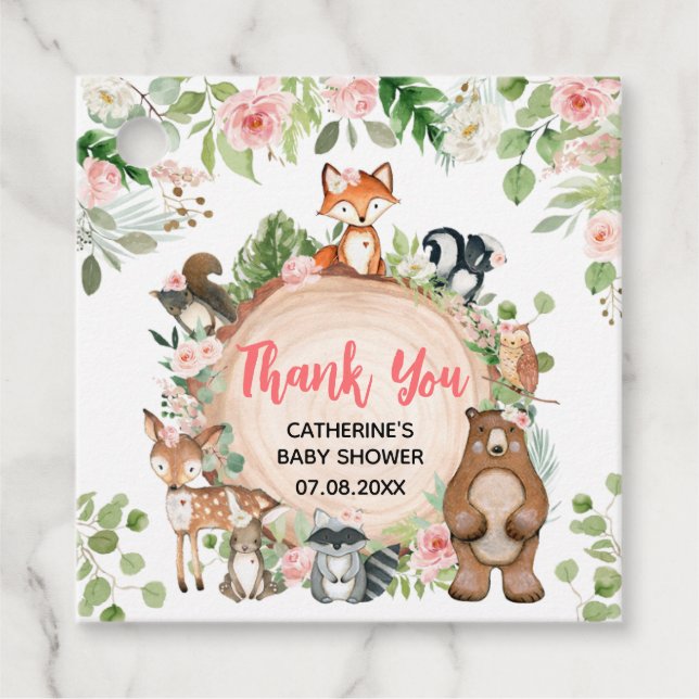 Woodlandtiere Blumenholz Slice Babydusche Geschenkanhänger (Vorderseite)