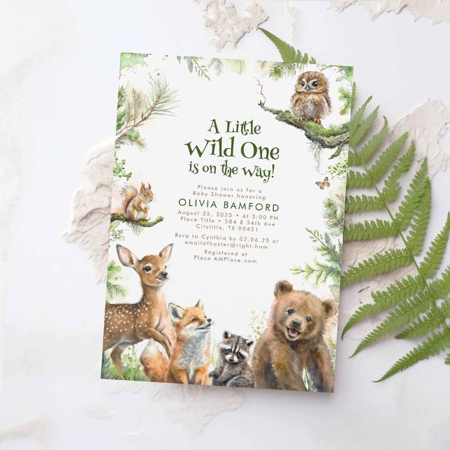 Woodlandtiere Niedlich Wild One Baby Shower Einladung (Woodland Animals Baby Shower Invitation)