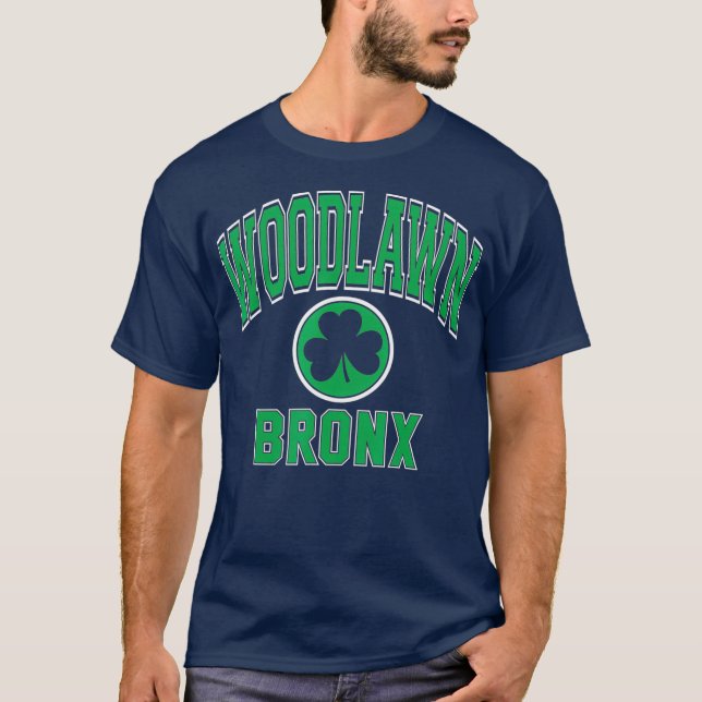 Woodlawn Bronx NY Varsity Kleeblatt Green T-Shirt (Vorderseite)