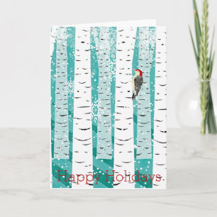 Woodpecker in a Snowy Stand of Birches Feiertagskarte